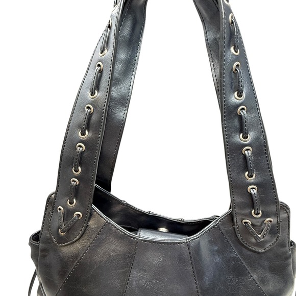 Nine West Y2K Metallic Blue Faux Leather Lace Up Hobo Shoulder Bag Purse Vintage - Picture 8 of 10